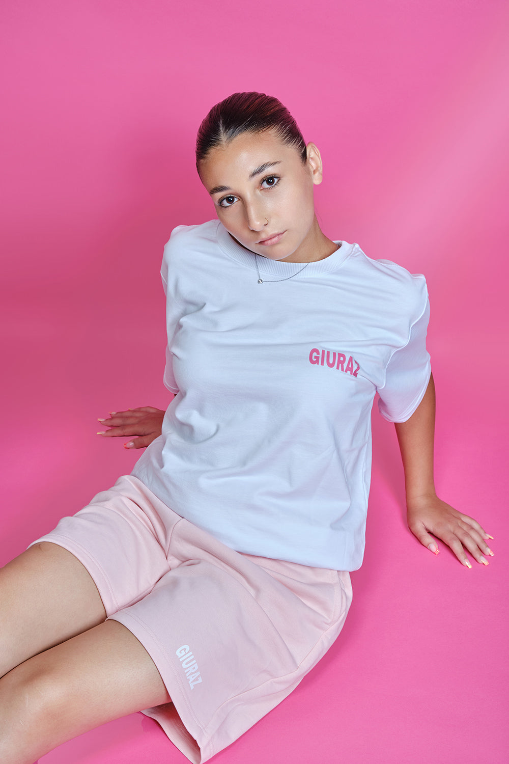 Giuraz T-shirt White-Pink