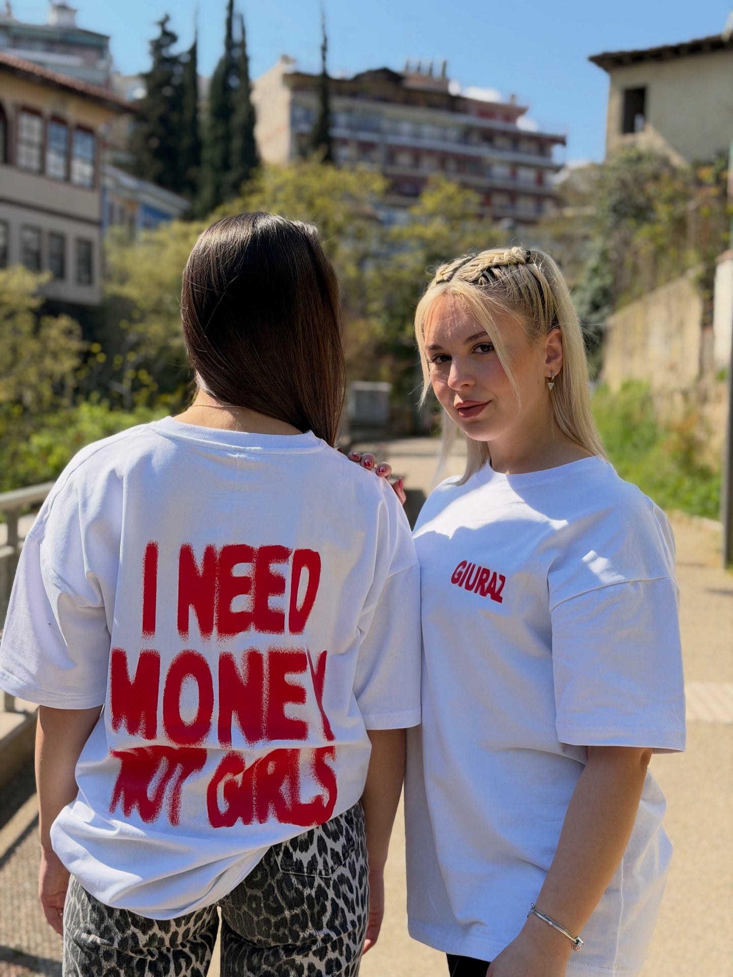 Giuraz Money Over Girls White oversized T-shirt
