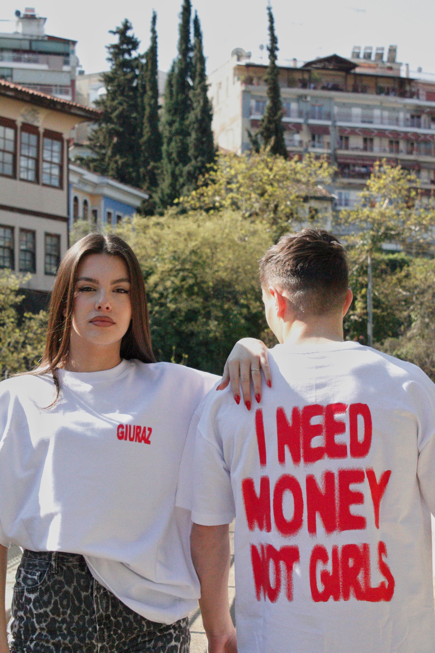 Giuraz Money Over Girls White oversized T-shirt